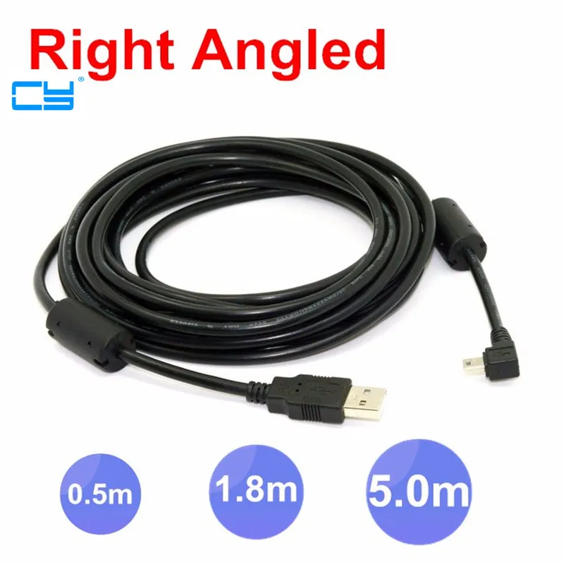 Прямой Угловой кабель USB 2 0 папа мини 90 градусов 5 м 1 8 50 см 180 для камеры mp3 MP4