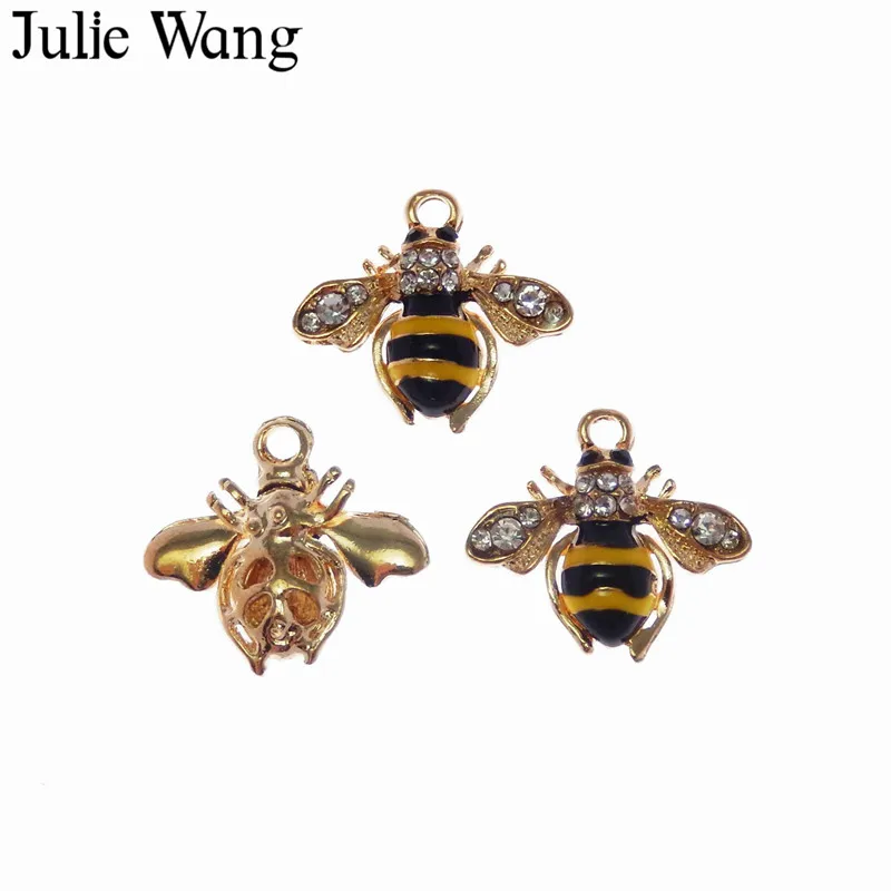 Julie Wang 2 шт. эмалевые пчелы на золотой основе с шармами Стразы для ожерелье кулоном