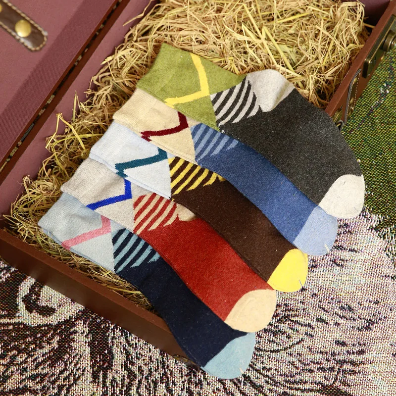 10 Пар/лот Новые мужские шерстяные носки хит цвет полосатый зима теплая и простой
