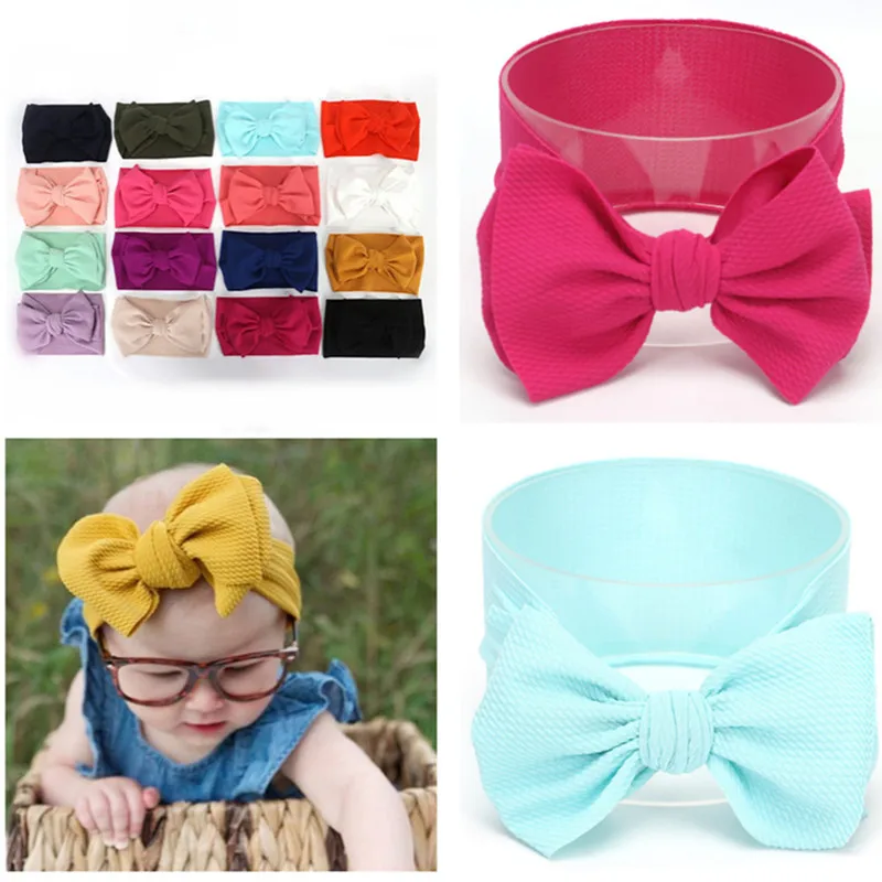 

5pcs/lot New Cute Children Girls Headband Big Bowknot Headwrap Kids Bow for Hair Elastic Wide Head Turban Newborn Headbands