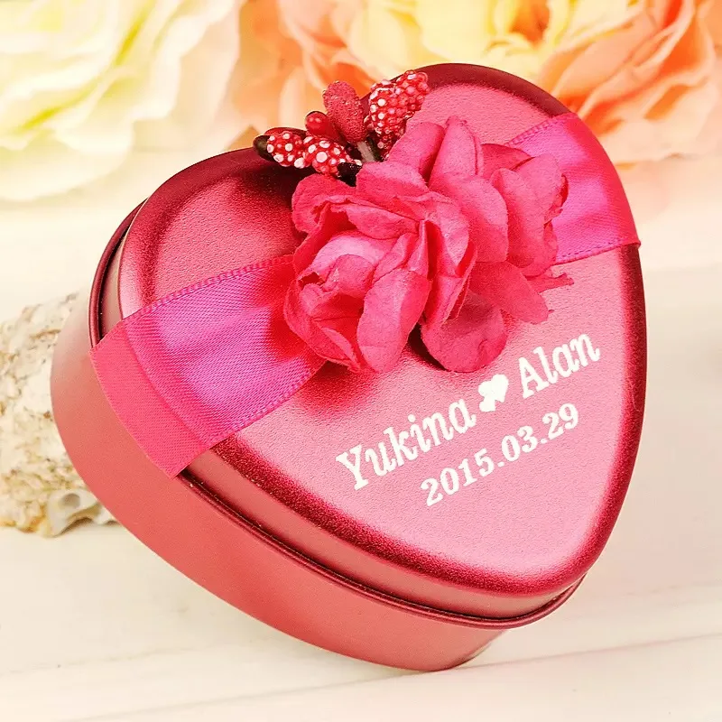 50pcs/lot 70*70*35mm Metal Candy Box Customized Name Date Wedding Birthday Chocolate Jar Personalized Heart Shape Storage | Дом и сад