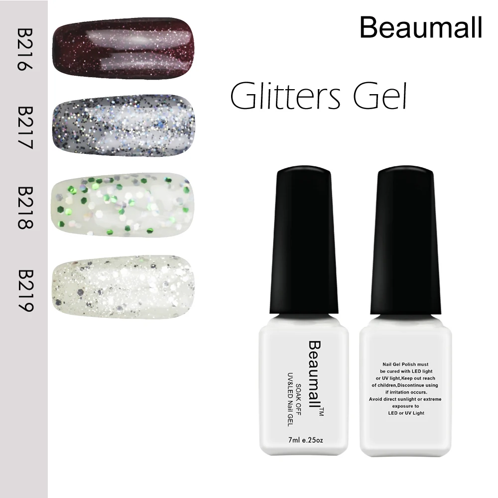 Beaumall ногтей художественные блестки Гелевые аккумуляторы серии Цвет # B216 ~ B219 7 мл