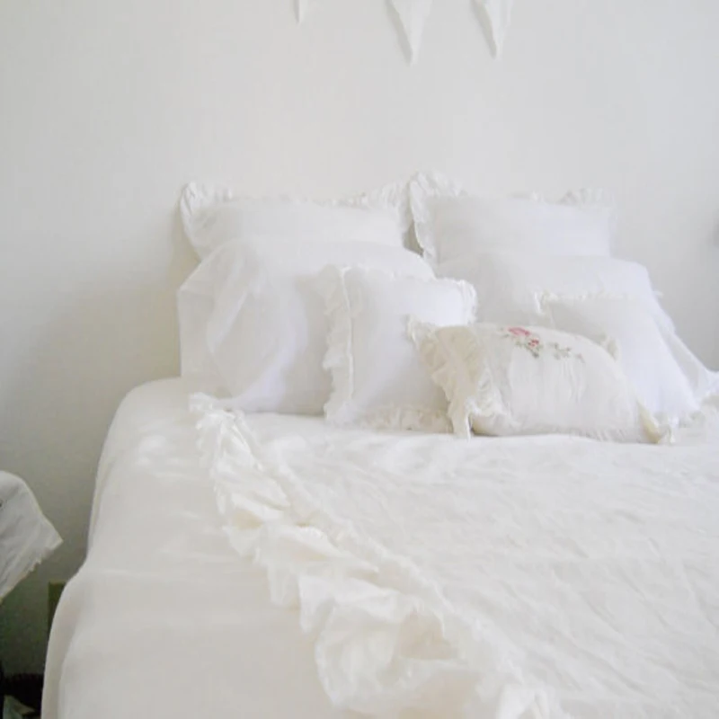 Пододеяльник с оборками из промытого льна 1 шт. серый двойной чехол для кровати