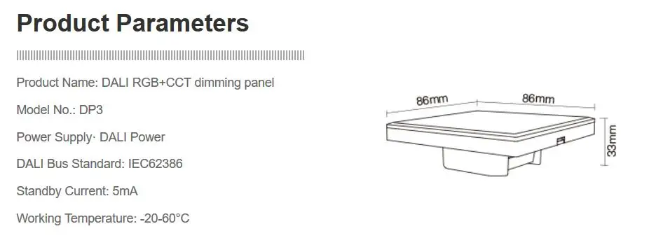 DL5 DP1 DP2 DP3 DALI RGB+CCT brightness color temperature dimming panel DALI Bus Power Supply 5 IN 1 LED Strip Controller