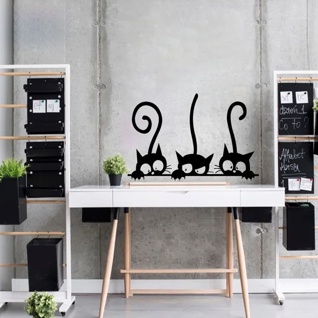 Lovely 3 Black Cute Cats Wall Sticker Moder Cat Wall Stickers Girls Vinyl Home Decor Cute Cat Living Room Children Room 3
