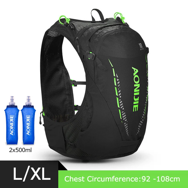 BlackGreen LXL Set 2 AONIJIE уличный гидрационный рюкзак 10L беговой жилет пакет нейлон легкий дышащий рюкзак Спортивная Сумка для мужчин и женщин - Цвет: BlackGreen LXL Set 2