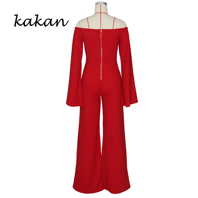 

Kakan 2019 spring new sexy women's jumpsuit Slim figure shoulder hollow bodysuit black blue red jumpsuit