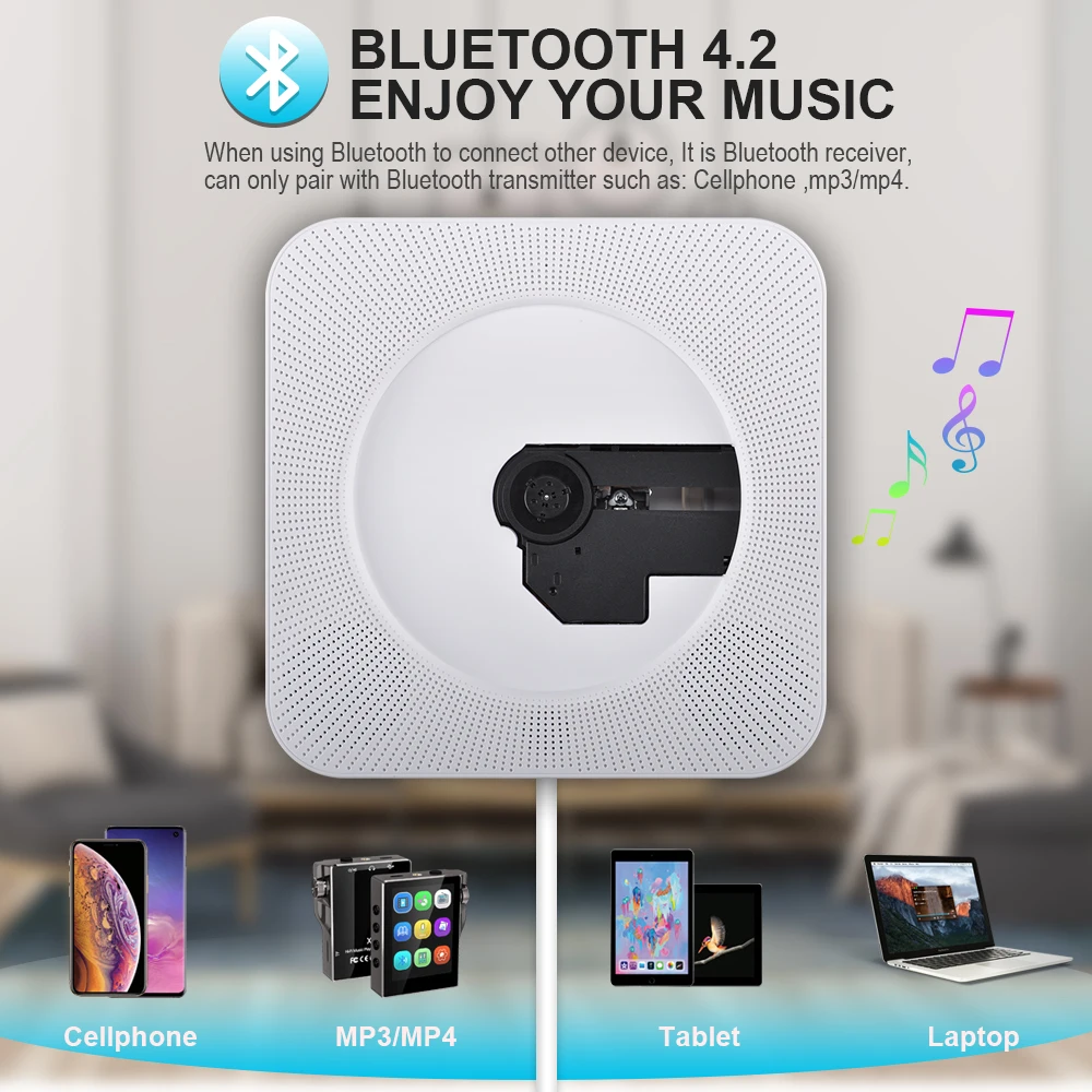 Портативный CD-плеер Bluetooth на стене CD плейер Волкман ЖК-дисплей Дисплей дома аудио