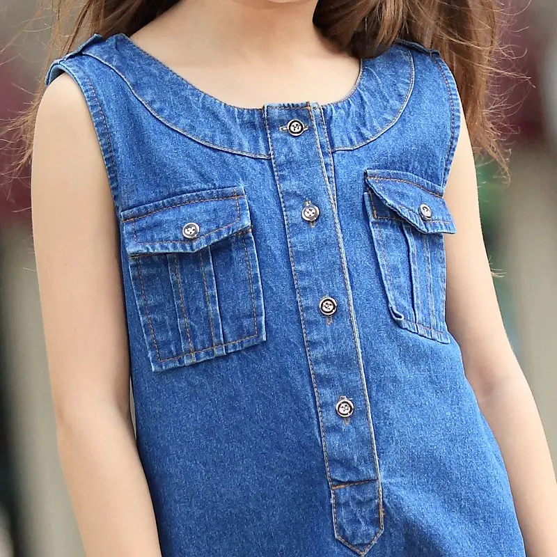 Girls pocket denim dress kids brand designer tank children's sleeveless jeans dresses size 6-16Y | Детская одежда и обувь