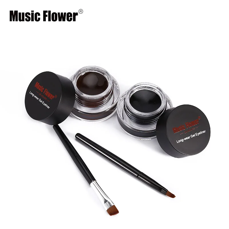 Бренд Music Flower 2 в 1 коричневый + черный гель подводка для глаз водостойкий Макияж