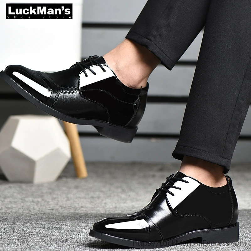 LuckMan/Мужские модельные туфли на скрытом каблуке модные кожаные мужские туфли на шнуровке черная, коричневая Свадебная формальная обувь с острым носком для мужчин