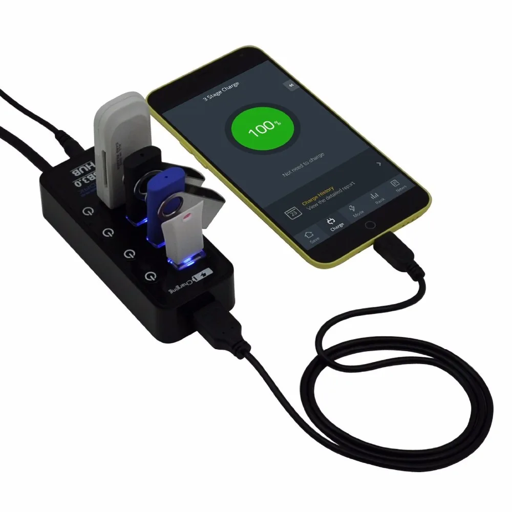 Концентратор USB 3 0 A в 4 порта с Умной быстрой зарядкой LED ВКЛ./ВЫКЛ.|USB-хабы| |