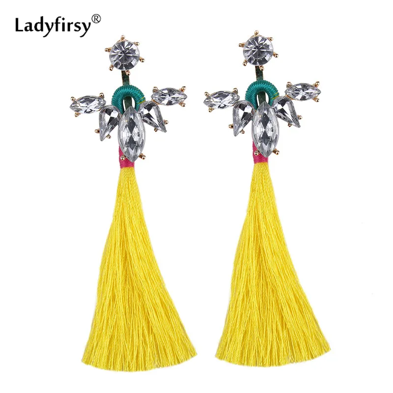 Ladyfirsy Новый стиль кисточкой Кристаллические серьги ручной работы Boho милый