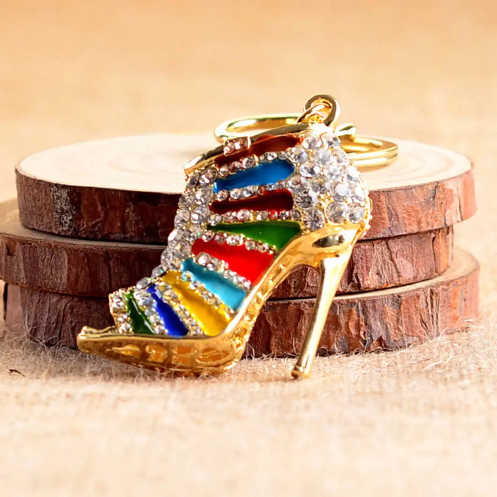 Gold Colorful SEKINEW креативные туфли на высоком каблуке брелки из сплава цинка стразы брелок Женская сумочка держатель для ключей украшение автомобиля аксессуары - Название цвета: Gold Colorful