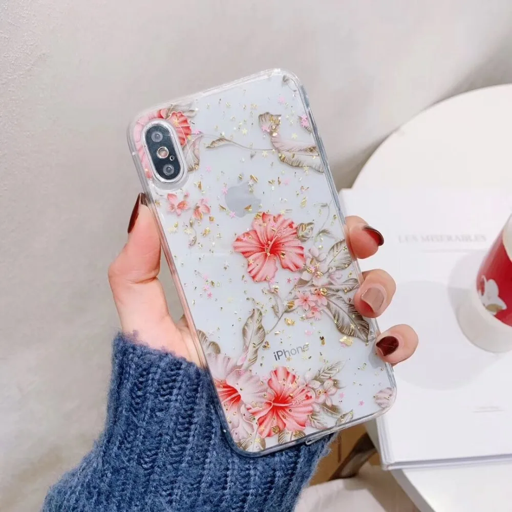 Цветочный силиконовый чехол для huawei P20 lite plus nova 3i P30 mate 20 со сверкающими