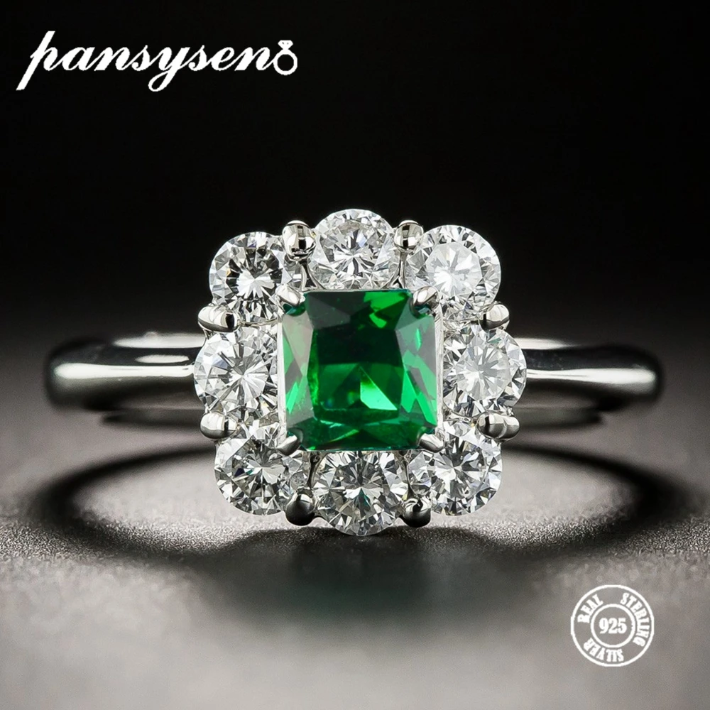 PANSYSEN, новая мода, серебро 925, ювелирное изделие, изумруд, кольца для женщин, драгоценный камень, обручальное кольцо, опт, подарки, размер 6-10