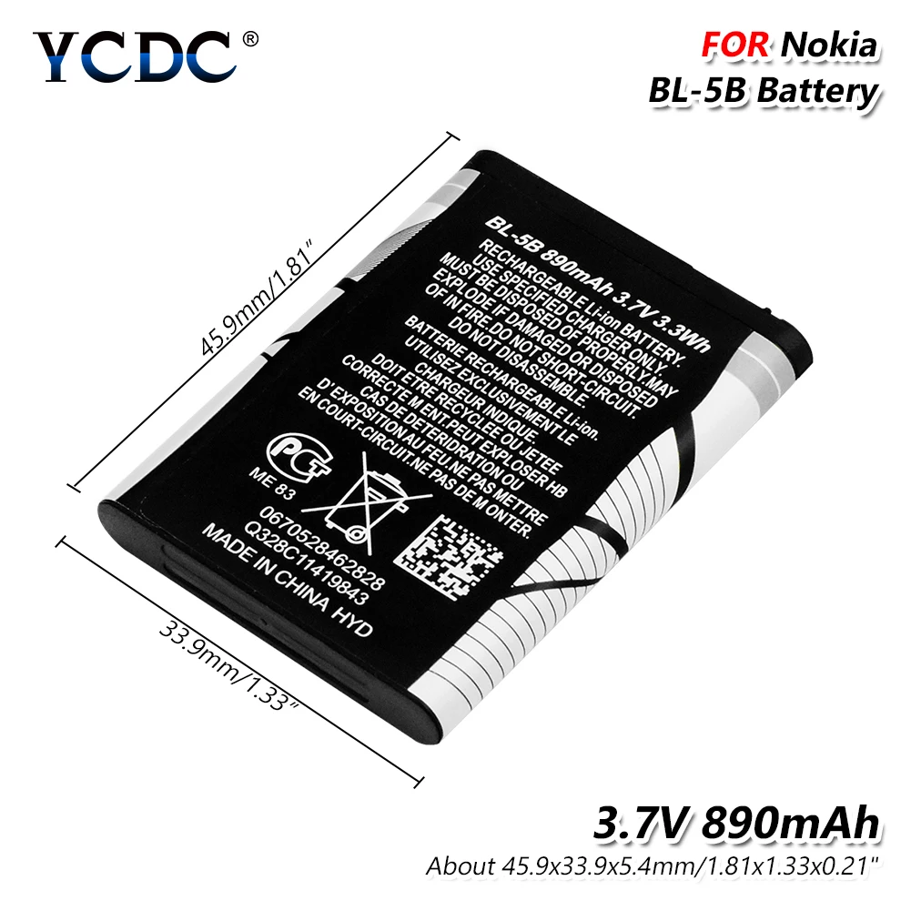 Смартфон BL 5B литий ионный аккумулятор телефона 3 7 v 890mah для Nokia 6021 6230 6080 6120 7260 7360 N80