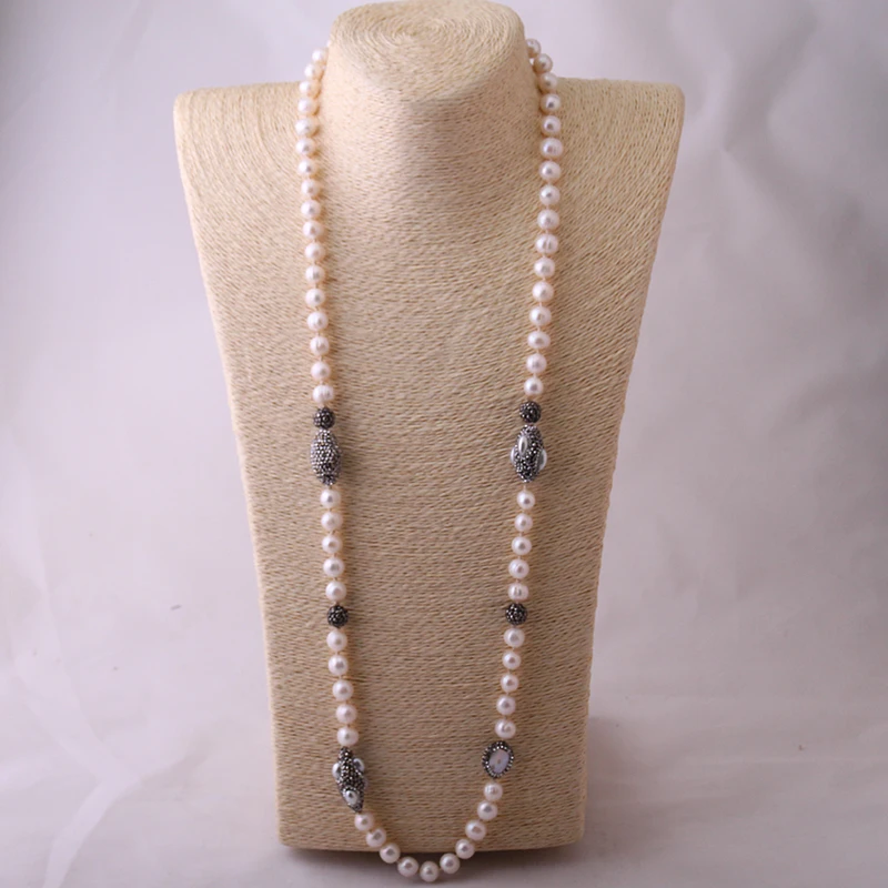 

Fashion Bohemian Jewelry Pearl Beads Knotted Halsband Paved Freshwater Pearl Necklace For Women Jewelres GIFT