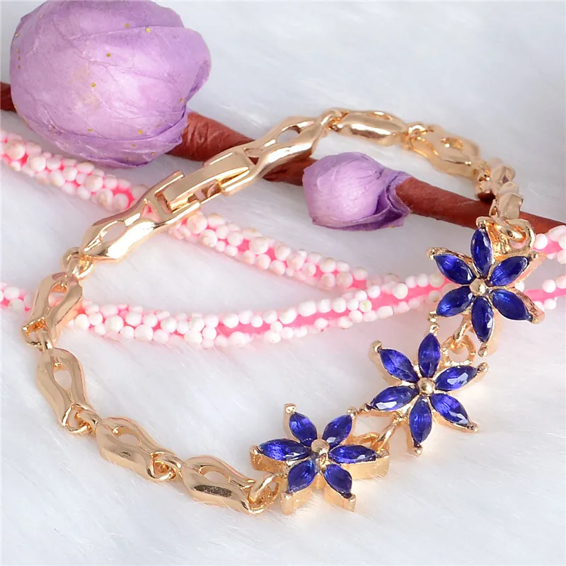 blue SHUANGR модные новые женские/дамские Заполненные 5 цветов цветок CZ камни австрийский кристалл браслеты и браслеты ювелирные изделия - Окраска металла: blue