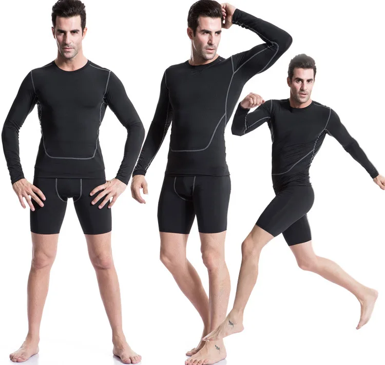 Быстросохнущая компрессионная футболка для бега мужчин с длинным рукавом