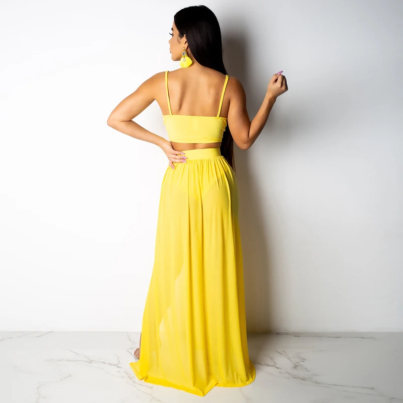 Женский комплект из двух предметов пляжный однотонный шифоновый топ и юбка