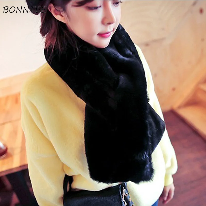 

Scarves Women Cashmere Lovely Trendy Thickening Warm Soft Student Scarfs Korean Elegant Female Faux Fur Collar Winter Scarf Chic