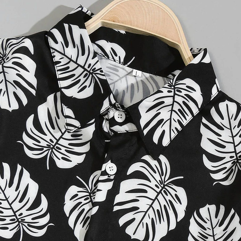 

Men's Hawaiian Shirt Casual Vacation Long Sleeve Loose Tops High Quality Leaf Print Beach Male Streetwear Hot Selling For Summer