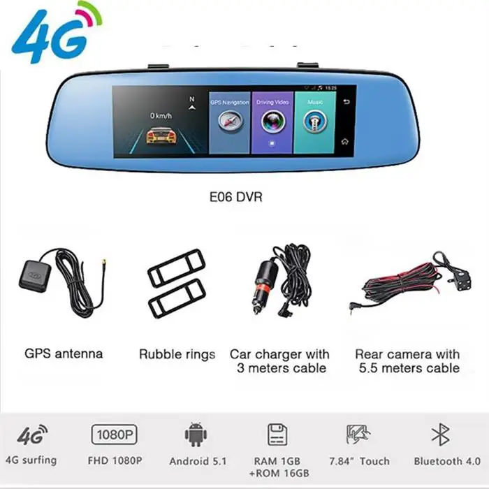 with 4 Led rear cam Zuczug 7.8" 4 г Touch IPS Автомобильный видеорегистратор камеры Smart Android зеркало заднего вида GPS, Bluetooth, Wi-Fi ADAS радар автомобилей помочь два объектива регистраторы - Название цвета: with 4 Led rear cam