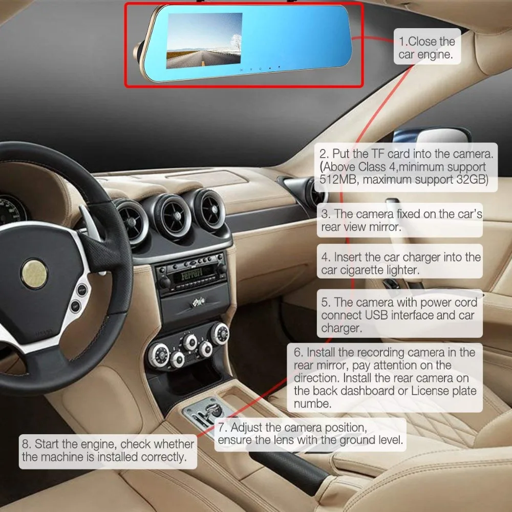 ADDKEY dash cam, зеркало, dash cam era, двойная камера, объектив, Автомобильный видеорегистратор с двумя камерами, зеркало заднего вида, dashcam full hd 1080 P, видео рекордер