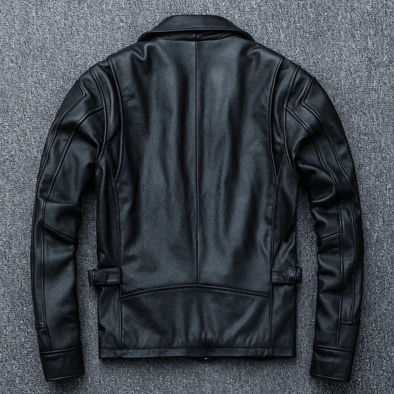Мужская кожаная куртка черная приталенная из 2019 натуральной воловьей кожи в