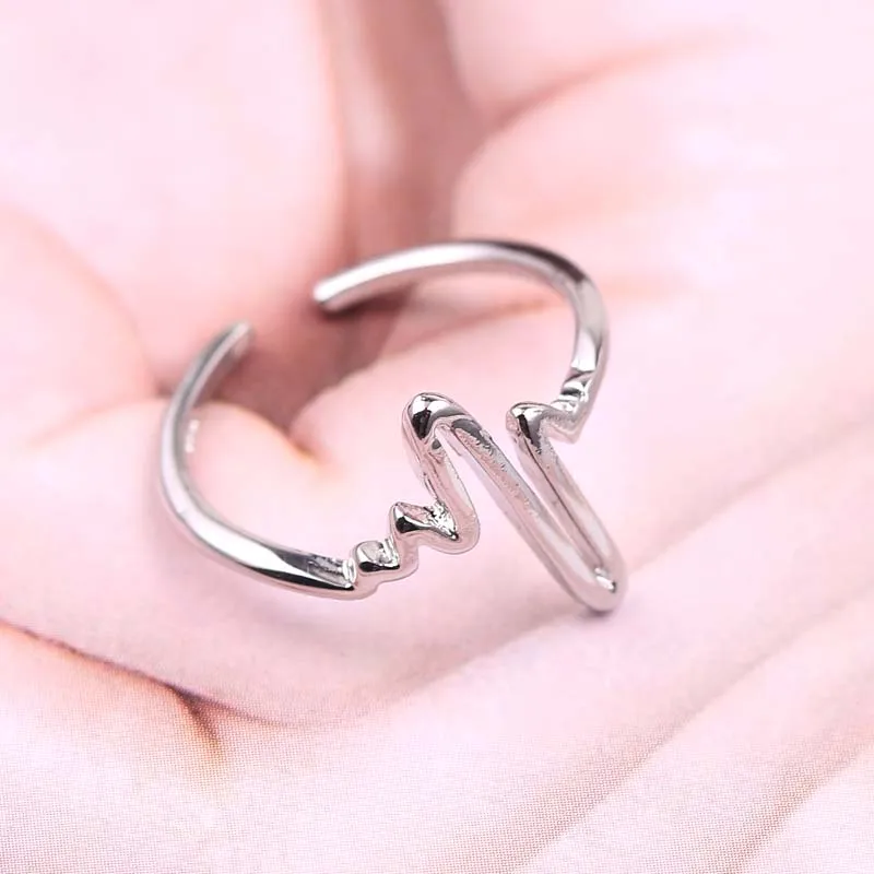 Кольцо женское с электрокардиограммой винтажное простое кольцо серебряного