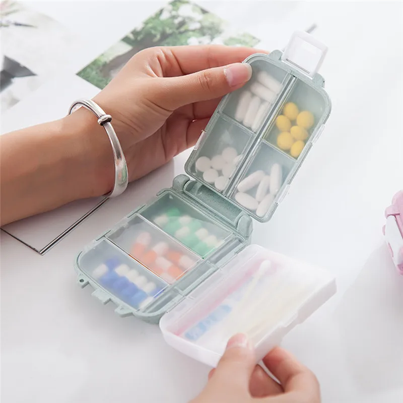 Мини-таблетница, 8 сеток, таблетка для лекарств, неделя, Pillbox, чехол, контейнер, органайзер для здоровья, лекарств, путешествий, разделитель, портативный синий инструмент