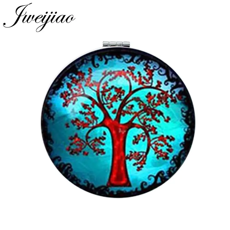 d977 JWEIJIAO Gree Life Tree золотой лист круглое зеркало для макияжа Мини складное компактное карманное зеркало портативное 1X/2X увеличительное - Цвет: d977