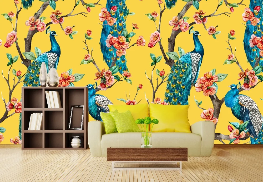 

[Self-Adhesive] 3D Blue Peacock Flower Woods 13 Wall Paper mural Wall Print Decal Wall Murals