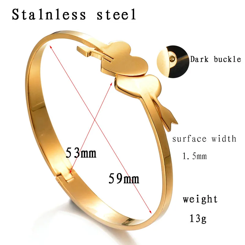 Невесты Стрелка Двойное Сердце Манжеты Позолоченные Из Нержавеющей Стали