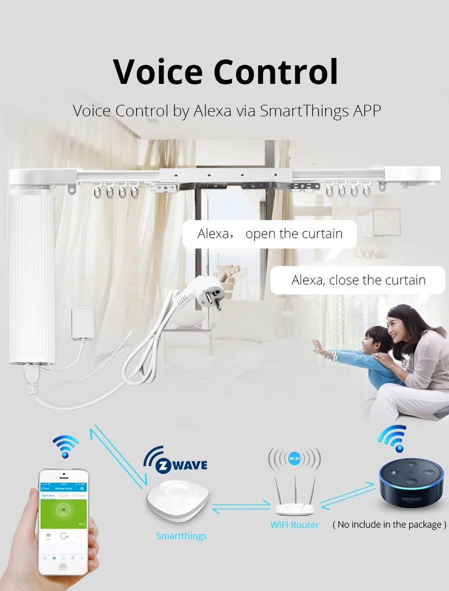 Интеллектуальные занавески для дома мотор с стержнем Smartthings Z-wave электрический занавес s мотор и настенный переключатель настраиваемый управление приложением