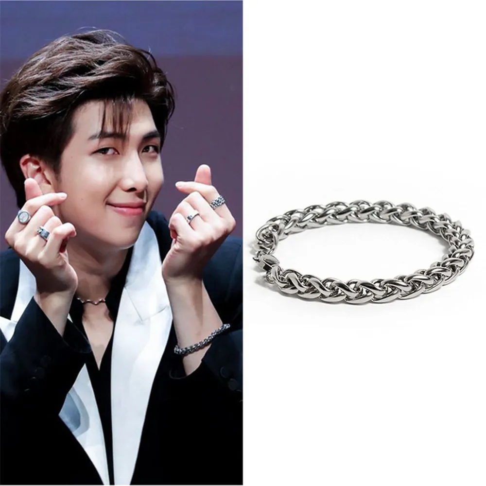 2018 Новый KPOP BTS Bangtan обувь для мальчиков RM же сплава моды титан сталь браслет