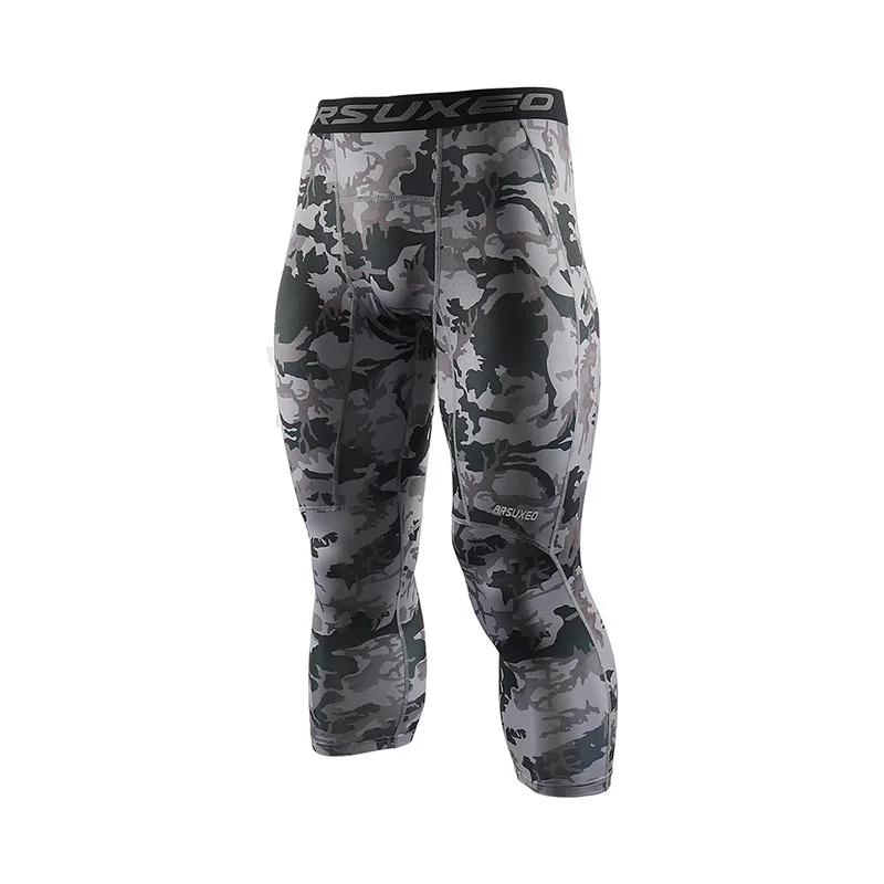 K75 Camouflage gray ARSUXEO, мужские спортивные компрессионные колготки, базовый слой, колготки для бега, 3/4, штаны для бега, спортзала, фитнеса, активных тренировок, упражнений, брюки K75 - Цвет: K75 Camouflage gray