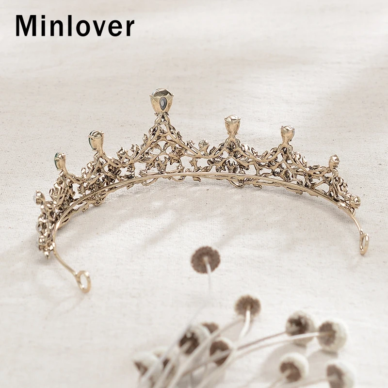 Minlover Винтаж Зеленый Кристалл женские барочные тиары и короны Король Корона