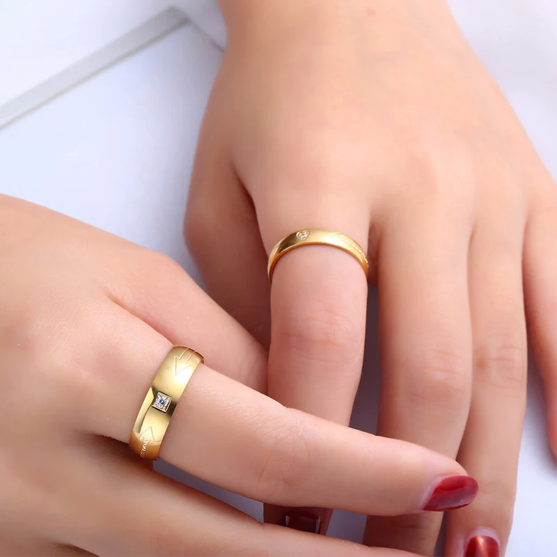 RIR 1Pcs Fashion Simple With Crystal Rings For Women Men Wedding Engagement Lovers Jewelry Gold In Stainless Steel | Украшения и