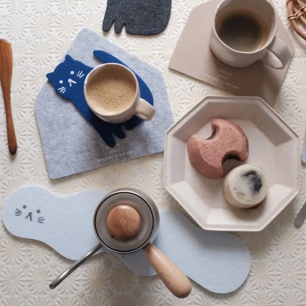 Original Design Felt Coaster Decorative Cat House Cloud Placemat Table Insulation Anti-scalding Nordic Style 4pcs/set | Дом и сад