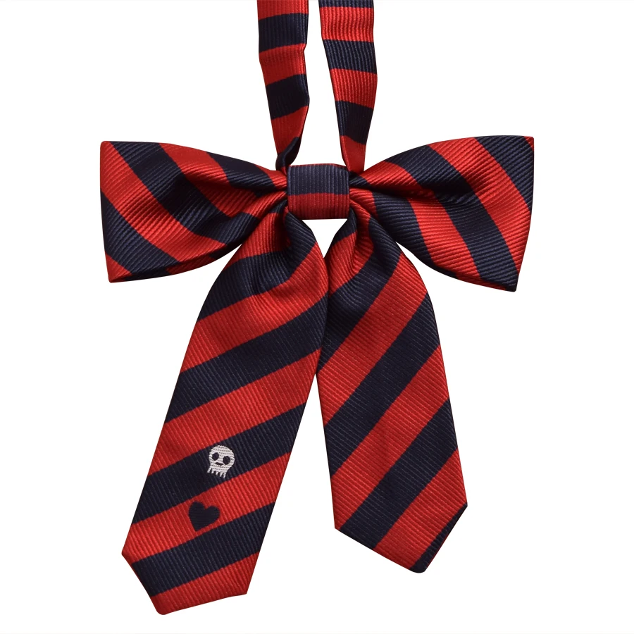 Милый японский полосатый галстук-бабочка для девочек преппи череп сердце