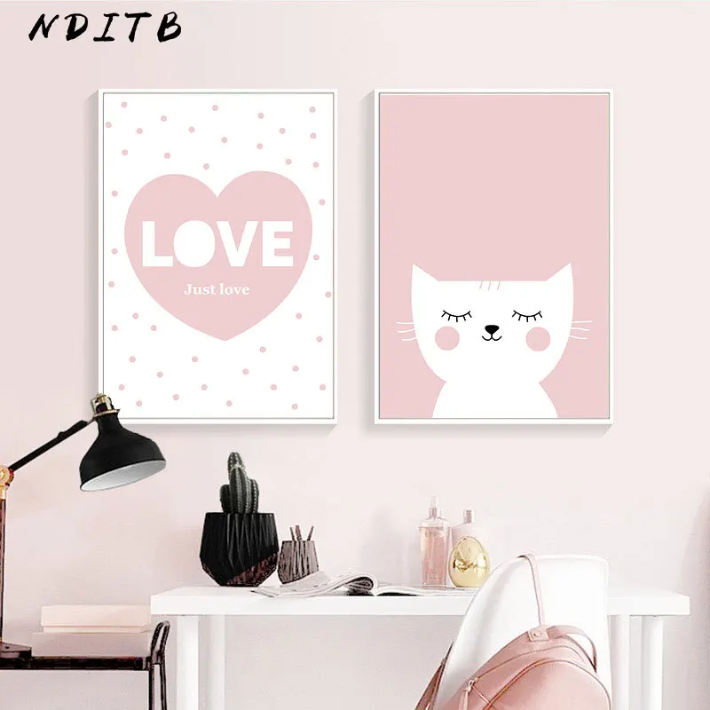 Мультфильм кошка холст плакат любовь Цитата стены искусства питомник печать