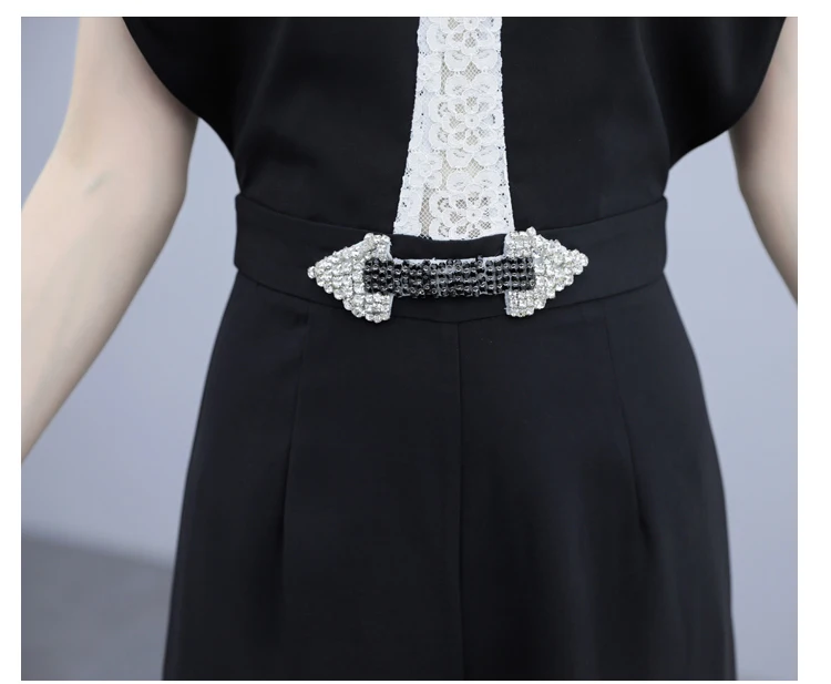 Комбинезон женский кружевной в стиле пэчворк шифоновый слитный Ромпер черный на