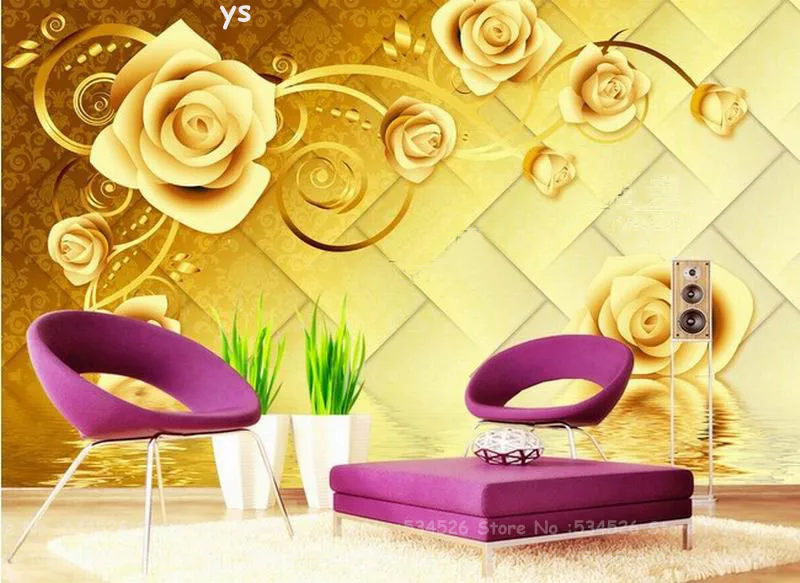 Обои из золотой фольги с цветами фотообои для кухни Настольная 3d настенная