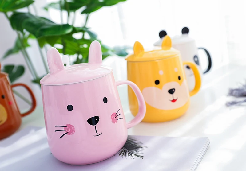 Creative cartoon panda mug with lid ceramic Mug,lovers cup Flower Tea Set Coffee Cup, Water Milk Coffee Drinkware For Gift