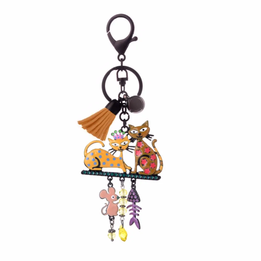 Брелок для влюбленных с эмалью милый брелок ключей котом рыбкой кристаллом из