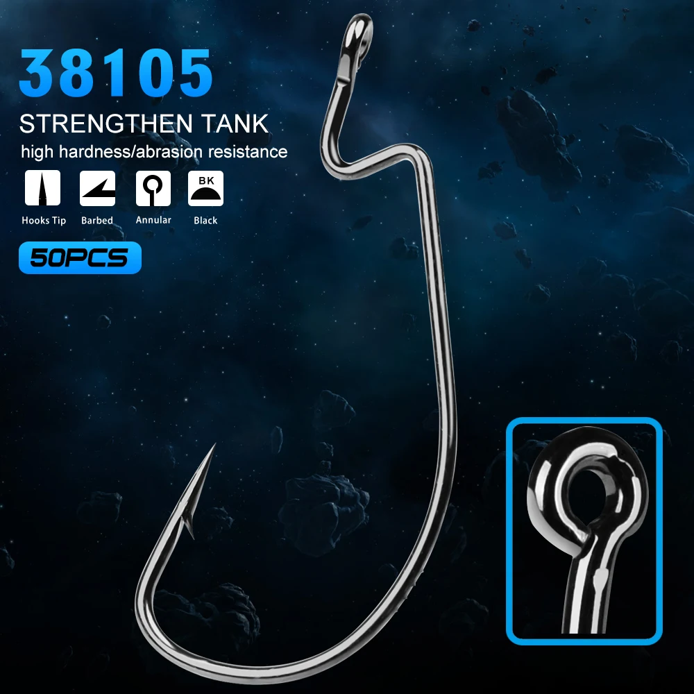 

100pcs/lot Fishing Hook 1/0-5/0# Series Hook Black Color Jig Big Fish hook Bass