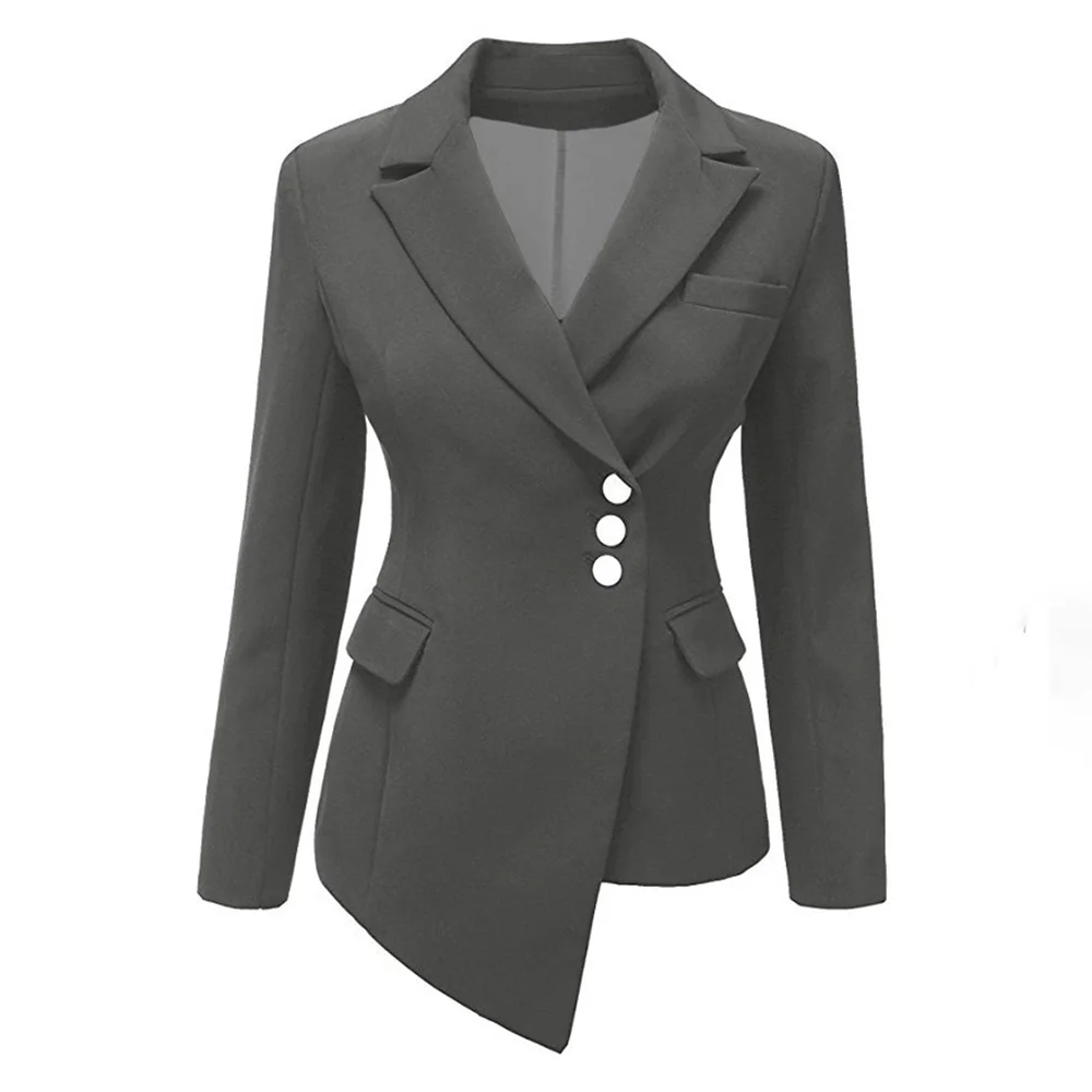 

Women Coat Plus Size 2XL Nice Slim Office Lady Long Sleeve Lapel Single-Breasted Asymmetric Plain Girls Fashion Blazer