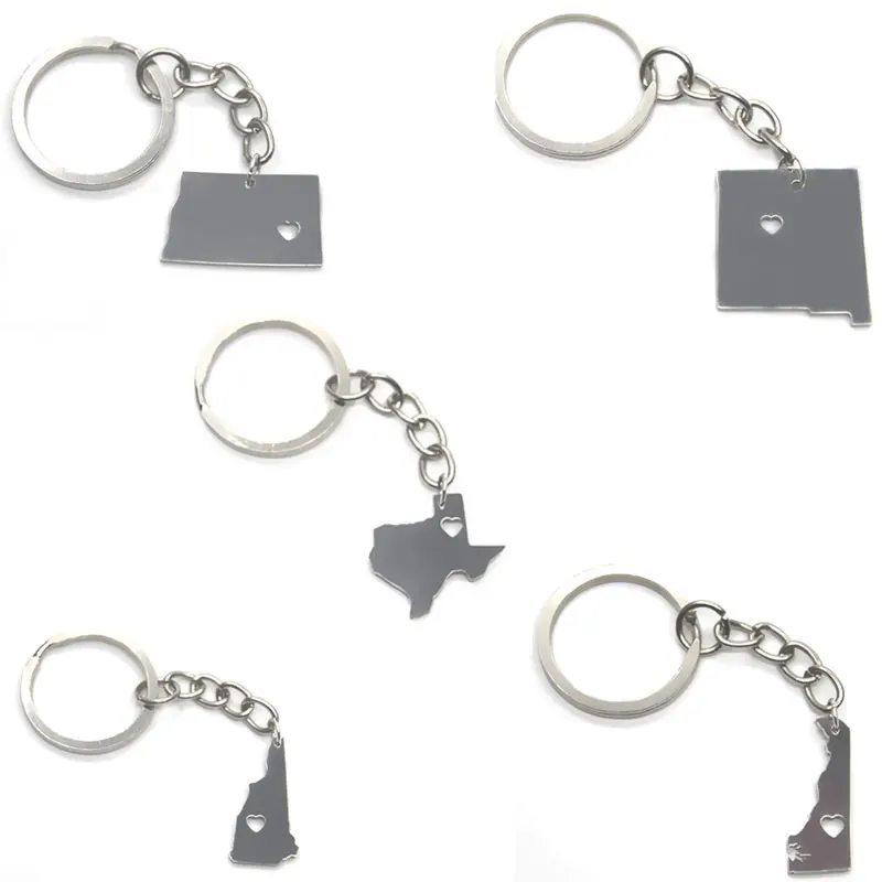 Брелок для ключей с картой штата США серебристый тон Аризона Техас Нью Флорида